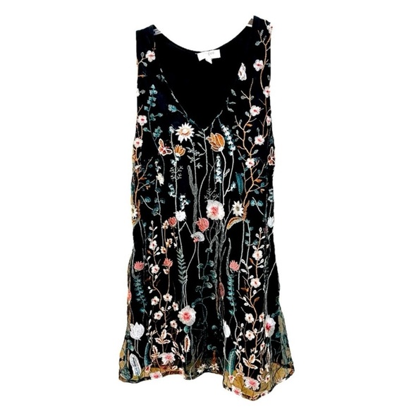 Umgee Floral Embroidered Stripe Dress with Side Slits